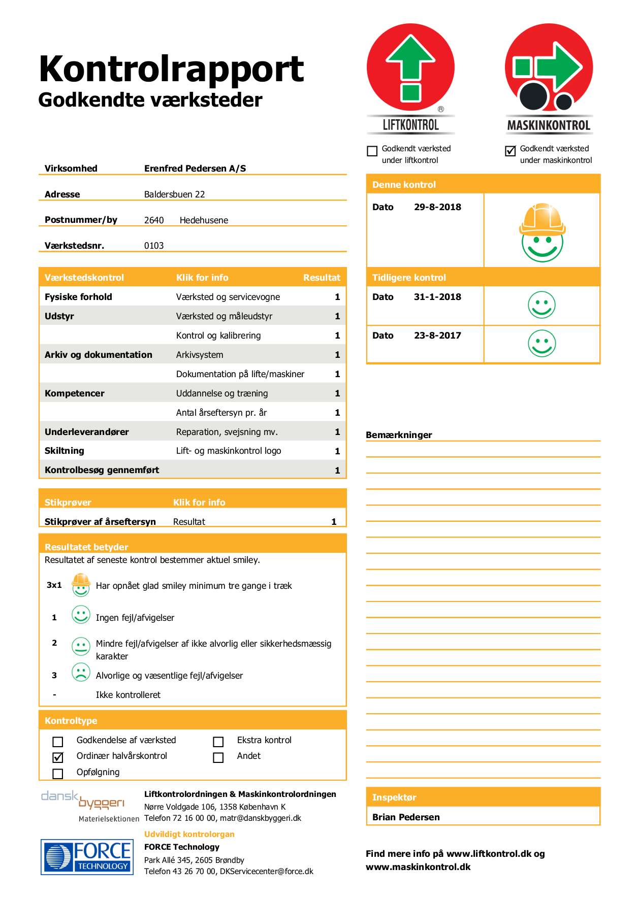 EP kontrolrapport - Værkstedsbesøg
